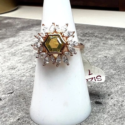Anillo Bomba Fiesta Anillo, Talla 7, Topacio Color Piedra, Acentos Tipo Circonita, Oro Rosa Col Foto 1 de 4