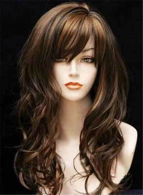 Peruca completa 100% cabelo humano nova feminina longa natural marrom claro ondulada 24 polegadas - Imagem 1 de 4