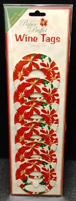 Etiquetas de vino buffet de papel 24 piezas Marcadores de identificación de copa de vino Poinsettia Boston Warehouse Foto 1 de 4