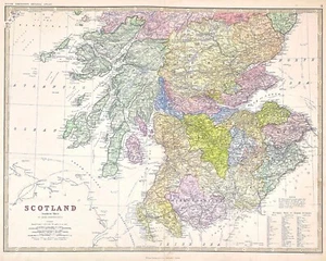 large map Scotland by Keith Johnston Royal Atlas 1869 original hand color  - Picture 1 of 4