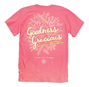 Goodness Gracious Coral Pink Itsa Girl Thing Southern Beach Tee Gold Glitter NWT - Picture 1 of 8