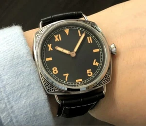 47mm Black dial Carve pattern Swan neck hand winding 6497 mov't military watch - Picture 1 of 4