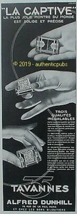 PUBLICITE TAVANNES ALFRED DUNHILL MONTRE BIJOU LA CAPTIVE DE 1930 FRENCH AD PUB - Imagen 1 de 1