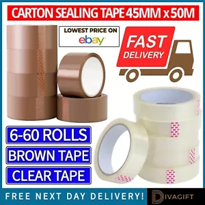 CLEAR BROWN PARCEL TAPE STRONG PACKING PACKAGING CARTON SEALING TAPE 45MM X 50M - Picture 1 of 14