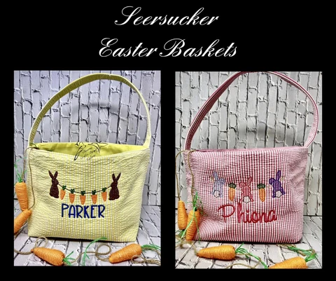 Personalized Embroidered Seersucker Easter Baskets Cover