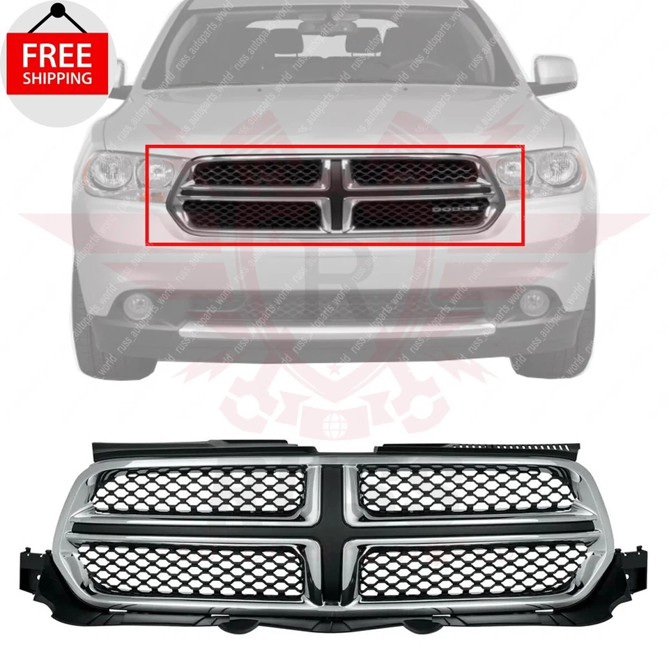 New Front Grille Assembly Chrome Shell Black Insert Fits 2011-2013 Dodge Durango Foto 1 de 4