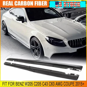 REAL Carbon Side Skirts Extension Lip For Benz W205 C205 C43 C63 AMG Coupe 2015+ - Picture 1 of 14
