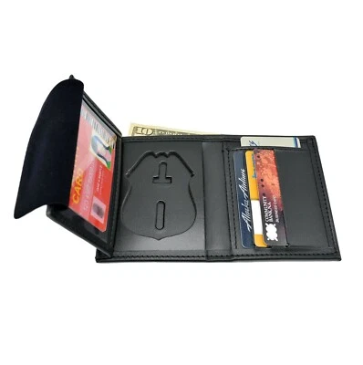 Police Sergeant Badge Wallet Cutout B1759 Black Leather Fits NYPD NJ Agencies  - Image 1 of 4