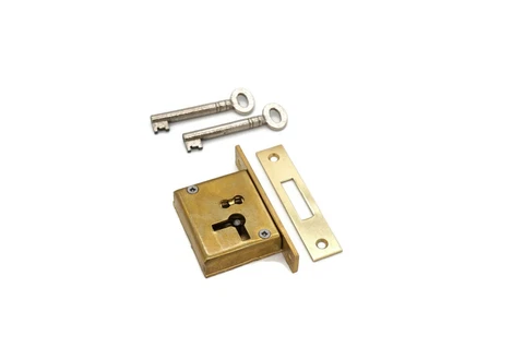 Full Mortise Furniture Lock Trunk Chest Box Lock Solid Brass Cabinet Lock 2 Keys Cover