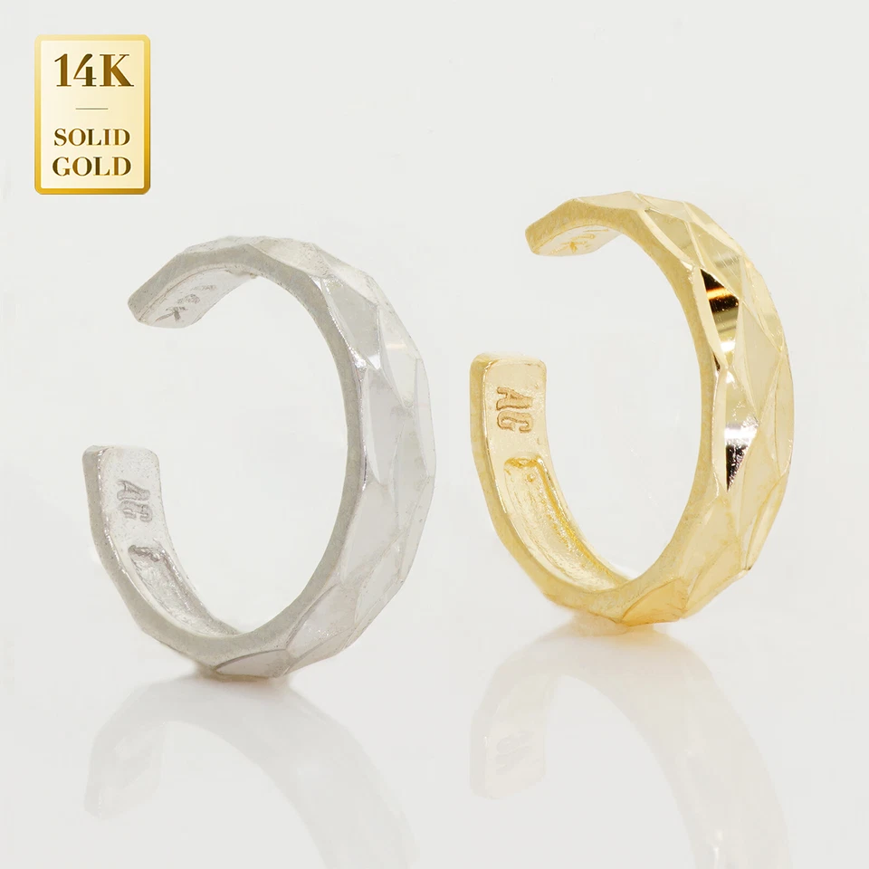 14K REAL Solid Gold Diamond Cut Ear Cuff Ring Cartilage Conch Helix No Piercing - Image 1 of 1