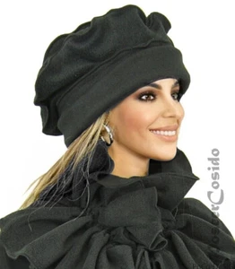 PoCo DeSiGn° LAYERED LOOK Fleece Balloon Hat Hat Basque Hat Beanie Slouch Black - Picture 1 of 5