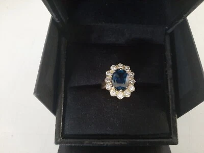 bague pompadour saphir 5.50 carats + diamants - Photo 1/4