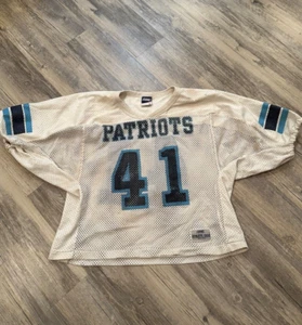 Vintage Patriots #41 Jersey Large Bike White Cropped Mesh Football High School - Picture 1 of 14