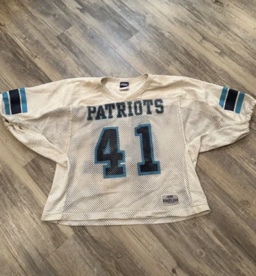 Vtg Bike Patriots #41 Jersey Large White Cropped Mesh Football High School - Изображение 1 из 4