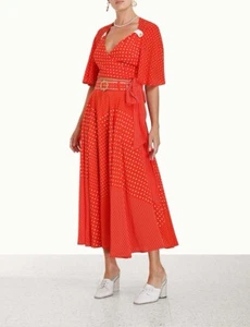 Zimmermann Skirt Top 2 Piece Set Red Polka dot Nautical Spliced Midi Size 1 Silk - Picture 1 of 20
