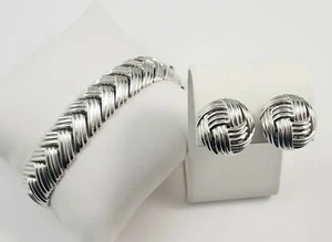 SET orecchini vintage corona TRIFARI tono argento lucido bracciale e clip - Foto 1 di 10