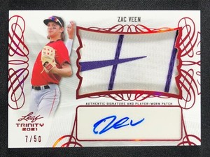 2021 Leaf Trinity ZAC VEEN Patch Auto Red Parallel, Colorado Rockies SP #'d /50!
