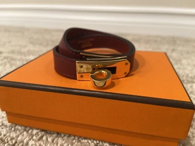 Auténtico Hermes KDT Kelly Double Tour pulsera de cuero rojo GHW herrajes dorados T1 xs Foto 1 de 4