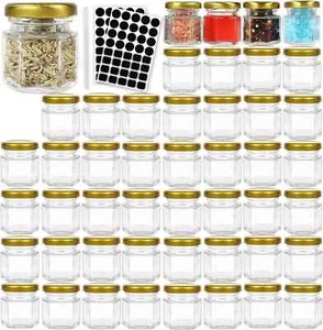 48er-Pack 1,5 Unzen Sechseck Glas Einmachgläser mit goldenen Deckeln Mini Marmeladengläser für Hone - Bild 1 von 3