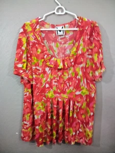 Marc Bouwer Sz 1X Red Ruffle Smocked Tunic Top Blouse - Picture 1 of 7