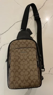 Genuine Coach Ethan Pack X-Body Signature Canvas  In TAN BLACK leather - Image 1 of 4