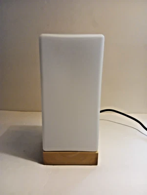 Modern Nordic Wood & White Glass Cube Table/Bedside Lamp 9" - Image 1 of 4