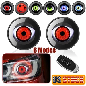 LED Dynamic Devil Eyes Lights 6 Modes 12V-36V Remote Control Headlight Retrofit - Picture 1 of 12