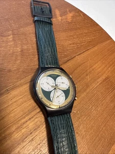 Reloj Swatch Cronógrafo Vintage Funciona Bien Batería Nueva Correa Cuero - Imagen 1 de 8