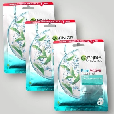 3X Garnier Skin Active Pure Active Tissue Sheet Mask Tea Tree & Salicylic Acid - Image 1 of 2
