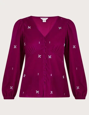 BNWT Monsoon Carola Velvet Embellished Top, Pink, Sz 14 - Image 1 of 4