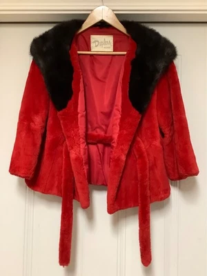 Abrigo de piel Duplers genuino vintage años 50-60’s rojo negro chaqueta para mujer romántico sexy Foto 1 de 4