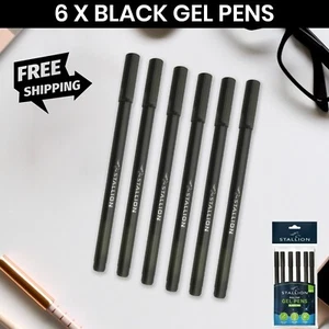 6 x Black Gel Pens Home School Office Ballpoint Stationery Best Quality Pens - Picture 1 of 7