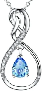 Christmas Jewelry Gifts Women Necklace Pendant December Birthstone Blue Topaz - Picture 1 of 7