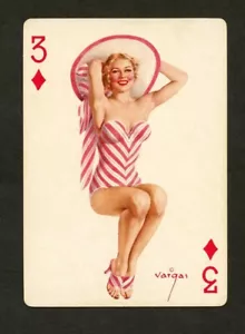 Vargas Girls Playing Card ~ 1950's ~ Orange Back ~ NM - Picture 1 of 2