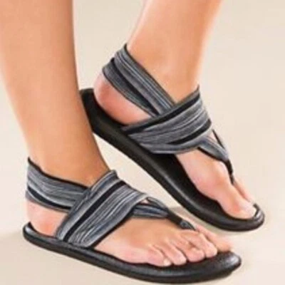 Authentic SANUK YOGA SLING black white stripe Flat Sandals Size 7 M NEW - Image 1 of 4