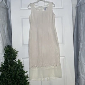 Vintage 90's Jessica Howard Creamy White Linen Blend Midi Dress Size 12 - Picture 1 of 6