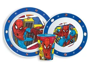 SPIDERMAN CHILDRENS KIDS TODDLERS 3 PC DINNER SET PLATE BOWL & CUP (BUILDING) - Picture 1 of 1