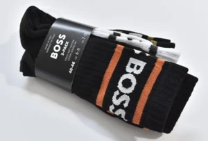 HUGO BOSS 3-pack Rib Stripe Crew Soft COTTON Logo Men's socks Made in Italy. - Picture 1 of 3