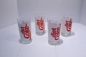 Vintage Set Of 4 Diet Coke Soda Drinking Glasses  Pinstripe Coca Cola 5.5” Tall - Picture 1 of 9