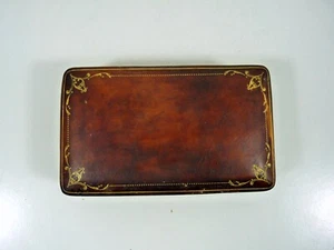 Brown Leather Fine Gold Trim Jewelry Box Made in Italy - Picture 1 of 11