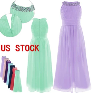 Girls Chiffon Maxi Dress Ball Gown Pageant Prom Long Dress Bridesmaid Dress - Picture 1 of 65