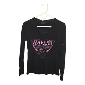 HARLEY DAVIDSON Deep V Thumb hole Long Sleeve Tee Shirt Top Durango On Rear S/M - Picture 1 of 5