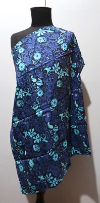 Vintage 73cm Square Indian Blue & Black Printed Silk Scarf - image 1 of 4