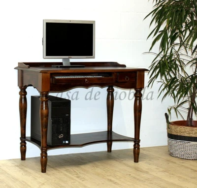 Massivholz Computertisch Schreibtisch PC Tisch braun kolonial Nussbaumfarbe - Bild 1 von 4