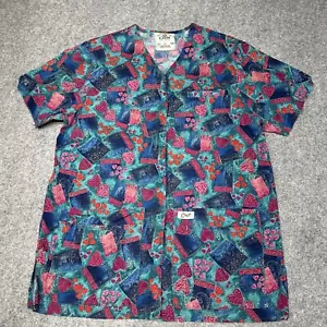 Crest Cottons Snap Up Scrub Womens Top V Neck Pockets Short Sleeves Size XS - Picture 1 of 12