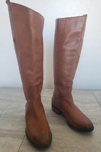 Sam Edelman Penny Leder asymmetrisch groß hellbraun braun Reitstiefel Größe 4 - Bild 1 von 9
