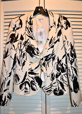 CHAQUETA DE CÓCTEL GIORGIO ARMANI COLLEZIONI negra y marfil lana/seda nueva con etiquetas $1380 Foto 1 de 4