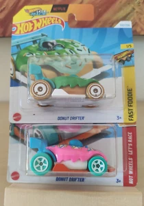 2 Hot Wheels Donut Drifter 2024 Verde e 2025 Rosa Fast Foodie Netflix Let's Race - Foto 1 di 5
