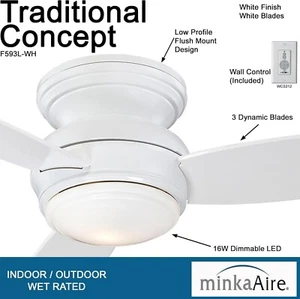 Minka Aire F593L-WH Traditional Concept 44" LED Indoor/Outdoor White Ceiling Fan - Picture 1 of 10