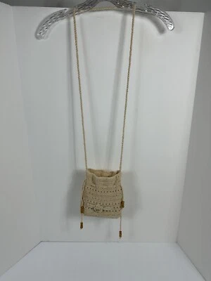 VTG Crocheted Macrame Boho Crossbody Bag Purse Braided Strap Lined Fringe NWT - Image 1 of 4